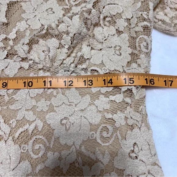 Cabi Cream Lace Overlay Blouse - Boho Cottagecore V-Neck Elbow Sleeve Size Large - Picture 6 of 7